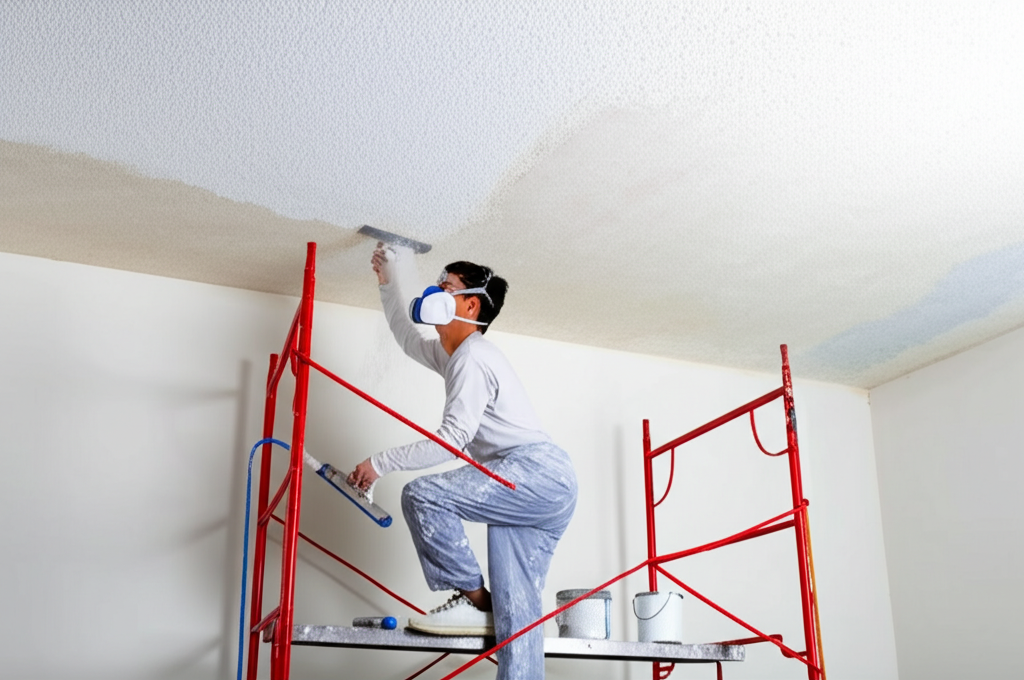 Professional removing popcorn ceiling