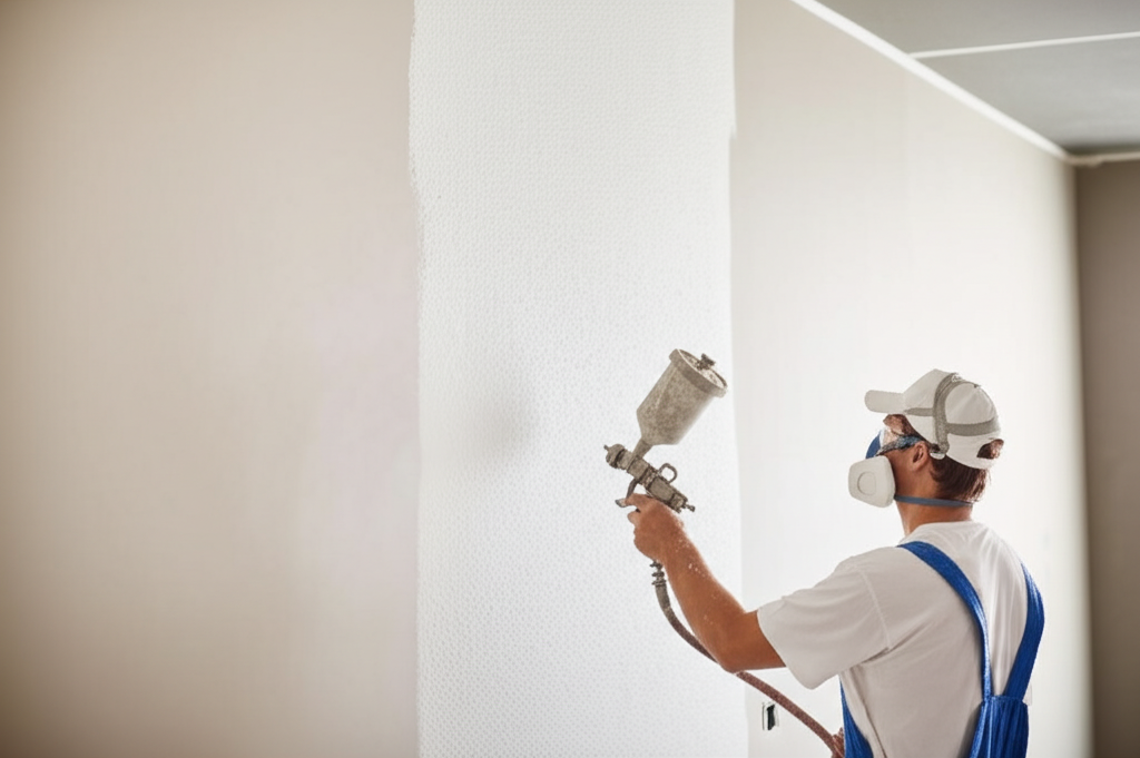 Professional applying texture to wall